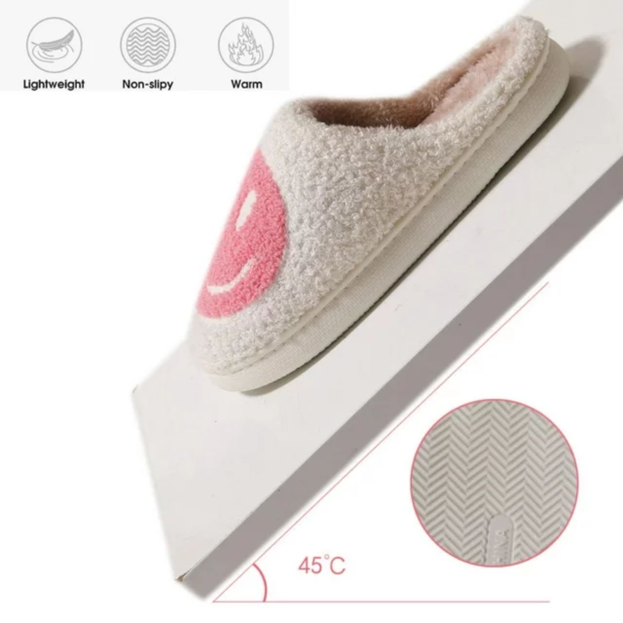 BERANMEY Cute Smile Face Slippers for Women Perfect Soft Plush Comfy Warm Slip-On Happy Face Slippers fo Women Indoor fluffy Smile House Slippers for Women and Men Non-slip Fuzzy Flat Slides - image 4 of 7