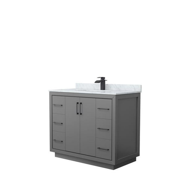 42 in. Icon Single Bathroom Vanity, Dark Gray, White Carrara Marble Countertop, Undermount Square Sink & Matte Black Trim