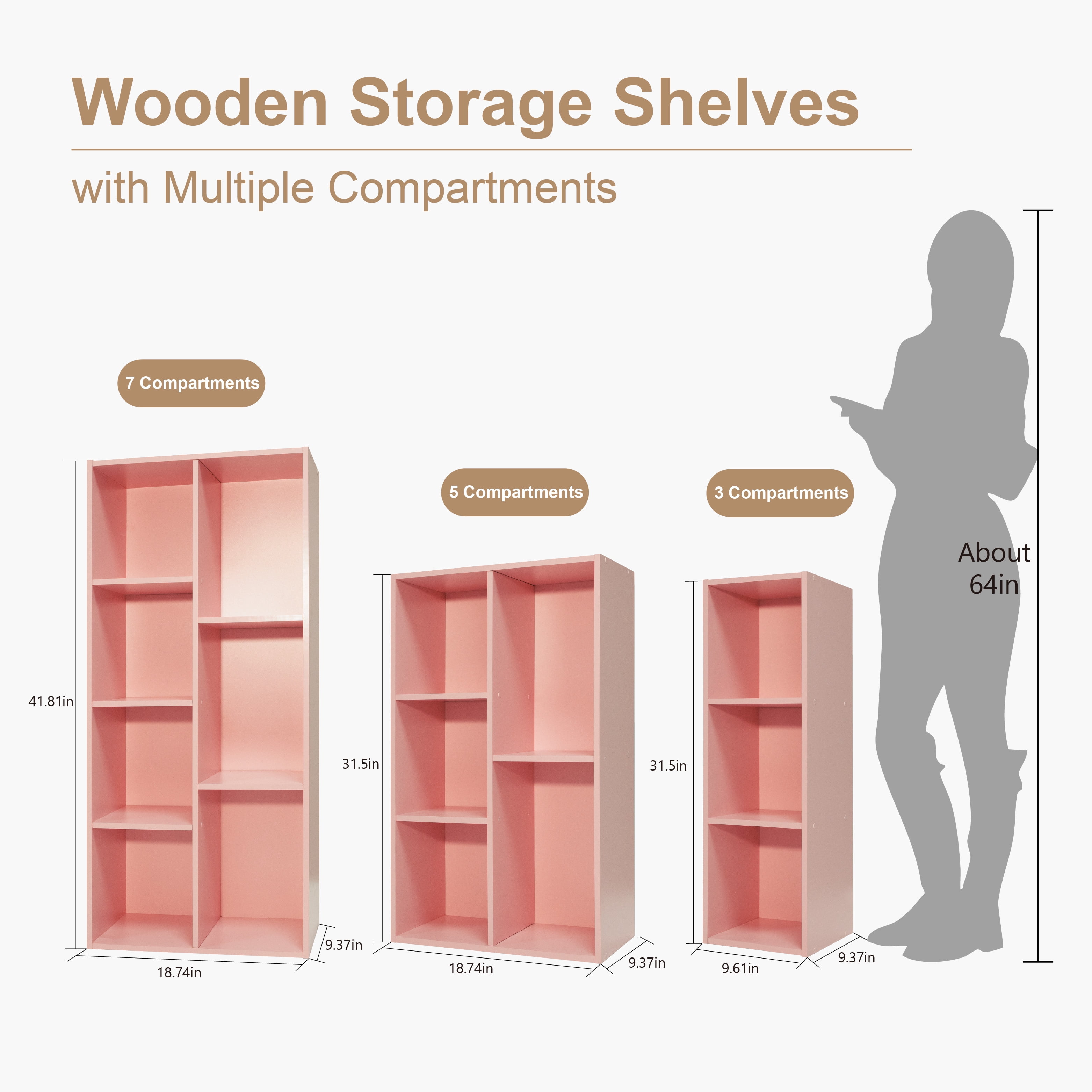 Mifurn 3-Tier Bookshelf Open Shelf Bookcase, Pink