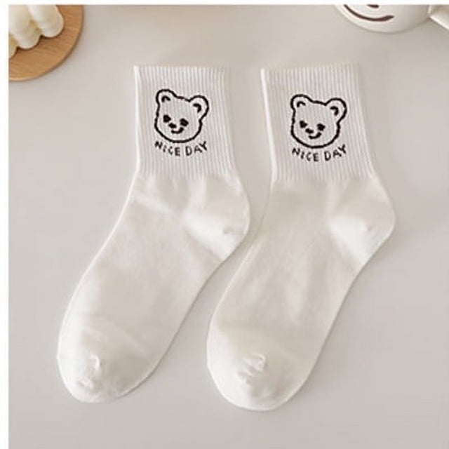 Calcetines de oso para niñas, calcetines japoneses bonitos de moda para primavera y verano, calcetines de algodón, calcetines blancos finos de verano coreanos