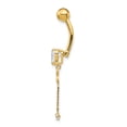 thumbnail image 2 of Primal Gold 14 Karat Yellow Gold Cubic Zirconia Butterfly Chain Dangle Belly Ring, 2 of 4