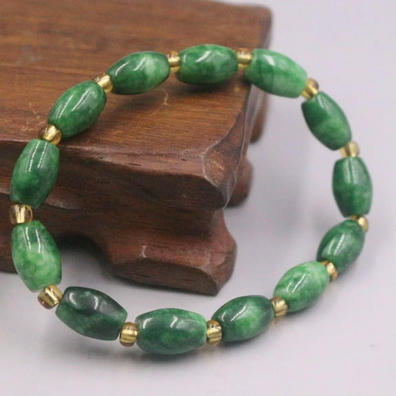 K-KED Real Jadeite Green Jade Bracelet For Women Men 12*8mm Oval Beaded Bracelet