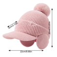 thumbnail image 3 of Fleece Beanie Hats with Earflaps Visor Brim Winter Knit Ski Cap Winter Hats for Women Pom Pom Ball Pink One Size, 3 of 5