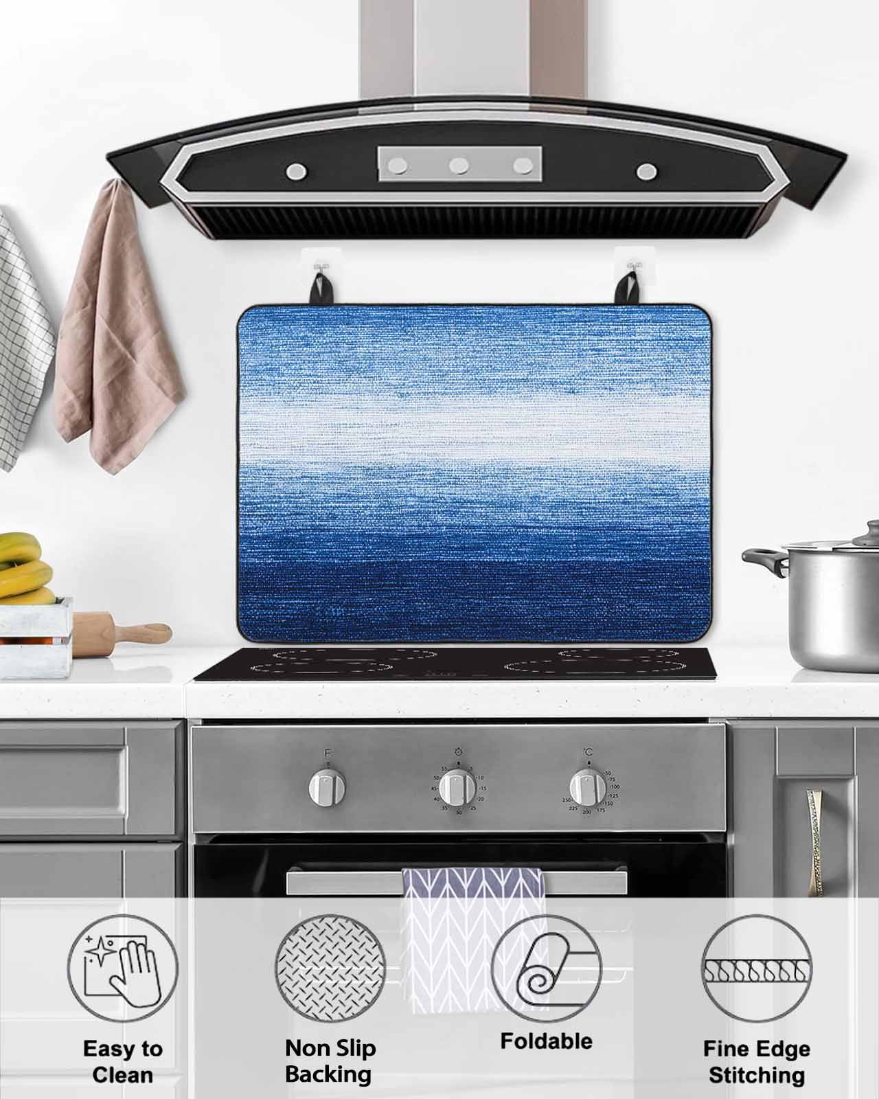 nqOlkjepod Large Induction Cooktop Protector Mat 36"x21", Blue White Ombre Stove Top Covers for Electric Stove, Gradient Abstract Gradient Texture Stove Burner Cover Mats, Glass Top Stove Cover