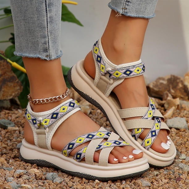 WILLBEST Sandalias De Plastico Mujer Sandalias De Cuña Retro Informales Para Mujer, Zapatos Calados Con Cremallera