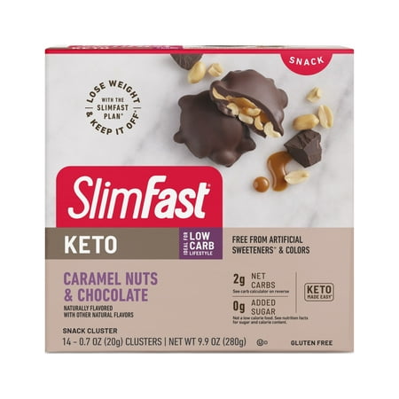 SlimFast Keto Fat Bomb Snack Cluster, Caramel Nuts & Chocolate, 14 Count
