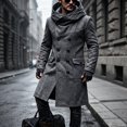 thumbnail image 5 of Trench Coat Men Double Breasted Business Wrap Hooded Long Jacket With Pockets Casual Knee Length Winter Overcoats, 5 of 5