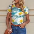 thumbnail image 6 of KLL Women 's Crew Neck Bodysuit Jumpsuits Daisy Flowers Print Short onesies Stretch T Shirts, 6 of 7