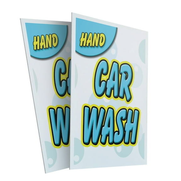 Hand Car Wash (2-PACK) 24" x 36" Plastic Signs | Sign Insert 4mm Corrugated Plastic Signs Storefront Window Poster