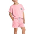 thumbnail image 4 of ATOGUTA Outfit Sets For Boys Short Sleeve T-shirt Top Shorts Set Kids Summer Play Ball Clothes Size 0-12, Pink, 4 of 8