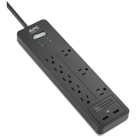 UPC: 0731304336020 | APC 8-Outlet Surge Protector with USB Charging Ports  SurgeArrest Home / Office – Black (PH8U2)