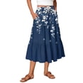 thumbnail image 3 of Women's Floral Maxi Skirt, Drawstring High Waist Tiered Pleated Skirt, Lightweight Flowy Boho Skirt for Summer, Vacation and Beach,Dark Blue,2XL, 3 of 7
