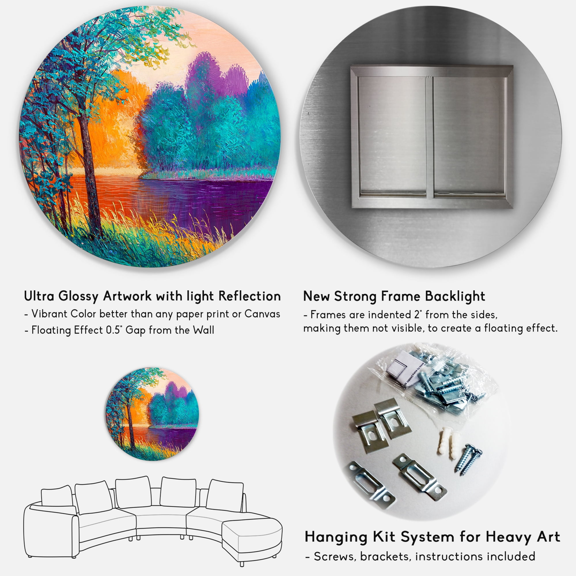 Designart 'Colorful Trees During Twilight Along River' Traditional Circle Metal Wall Art 36x36 - Disc of 36