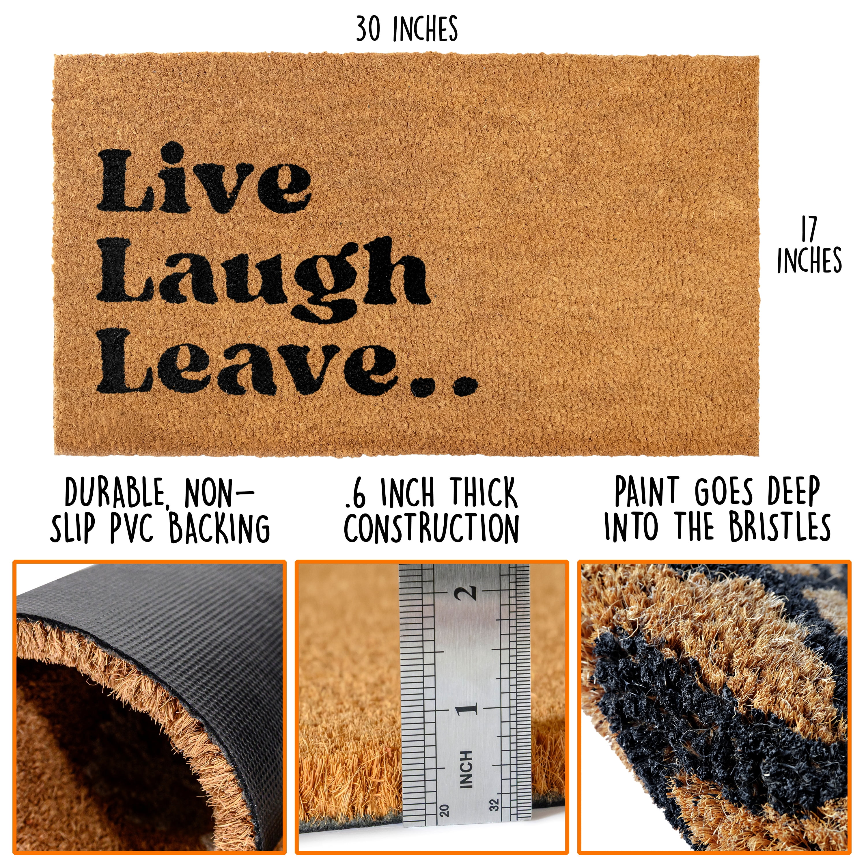 MAINEVENT Live Laugh Leave Doormat 30x17 Inch, Funny Outdoor Welcome Mat for Outside