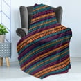 thumbnail image 4 of Tribal Soft Flannel Fleece Throw Blanket, Striped Retro Pattern Rich Mexican Color Folkloric Print, Cozy Plush for Indoor and Outdoor Use, 60" x 80", Teal Plum and Orange, by Ambesonne, 4 of 5
