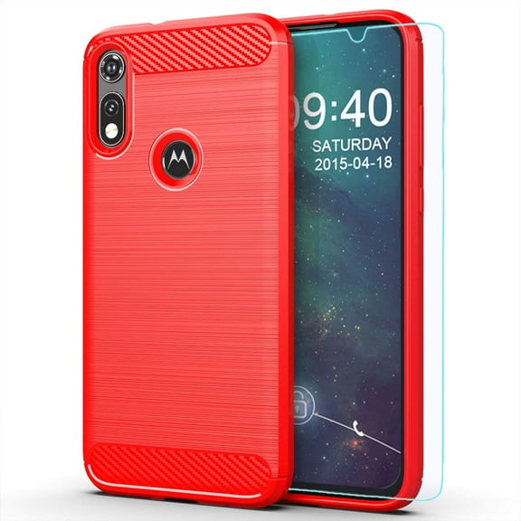 Moto E Phone case,Motorola E case,with HD Screen Protector, Soft TPU Slim Fashion Non-Slip Protective Phone Case Cover for Motorola Moto E (2020)(Red Brushed TPU)