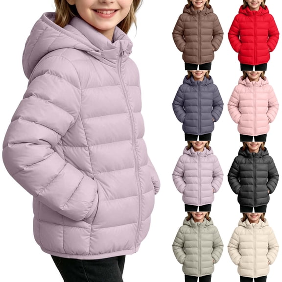 Mifsaly Girls and Toddlers Warm Puffer Jackets Detachable Hood Zip Up Quilted Coat Fall Winter Daily Outdoor Play Back to School Padded Jacket