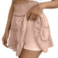 thumbnail image 6 of QHFBli Womens High Waist Ruffle Flowy Mini Skirts Stretchy Waist Solid Lined Layered Pleated Casual Beach Short Skirt, 6 of 6