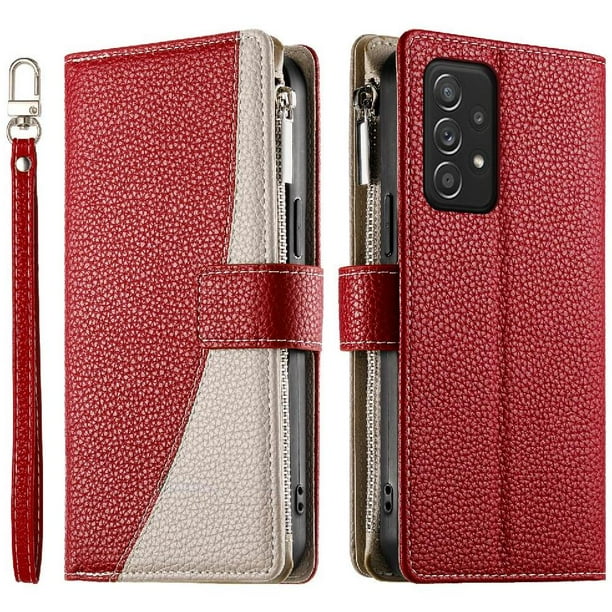 Funda cartera GANGXUN para Samsung Galaxy A52 5G , cuero PU con tarjetero, cremallera, correa de mano, soporte y protección 425°