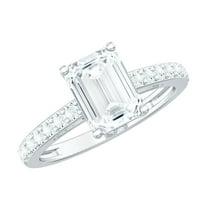 Rosec Jewels Emerald Cut Moissanite Engagement Ring with Hidden Halo - 6X8 mm, 2 Ct, D-VS1 Grade, 18K White Gold, US 8.50