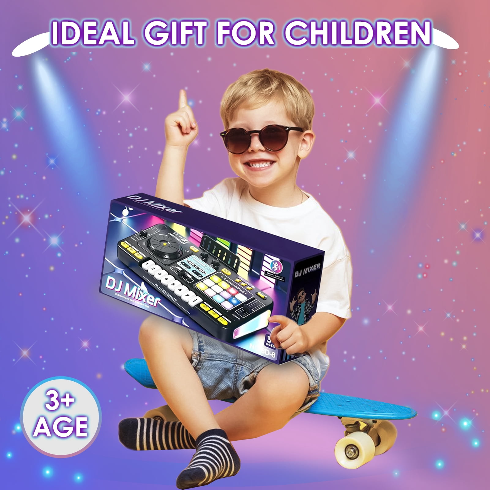 Sunforu DJ Toy Set for Kids, Toddler Musical DJ Mixer Toys with Lights Sounds & Bluetooth-enabled, Multi-functional Musical Instrument, Best Gift for Ages 4+