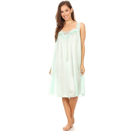 - 9006 Women Nightgown Sleepwear Pajamas Woman Sleep Dress Nightshirt Green M