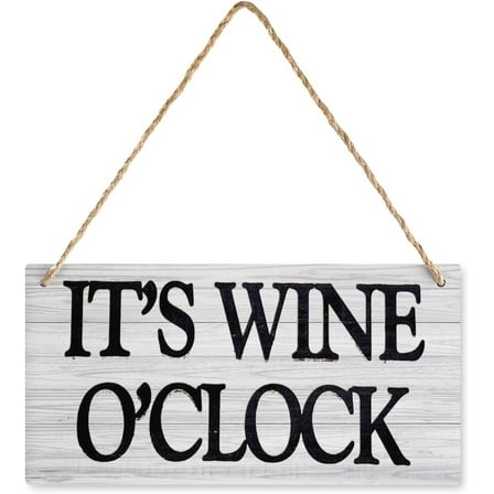 Decorative Sign It'S Wine O'Clock Wooden Rustic Sign 6x12 Inches Wood Material Hanging Decor