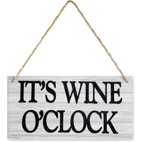 Decorative Sign It'S Wine O'Clock Wooden Rustic Sign 6x12 Inches Wood Material Hanging Decor