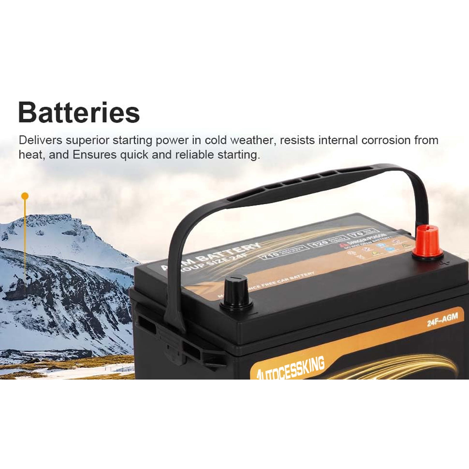 Autocessking Platinum AGM Battery, Group 24F Rechargeable Automotive Batteries for Car, 12 Volt 710 CCA 70Ah 120RC