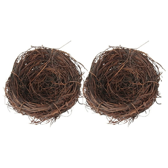 Set of 2 Rattan Weave Brown Fake Bird Nest Christmas Ornaments Holiday Decorations