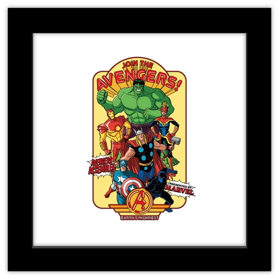 Gallery Pops Marvel Avengers - Cel Shaded Join The Avengers Wall Art, Black Framed Version, 12" x 12"
