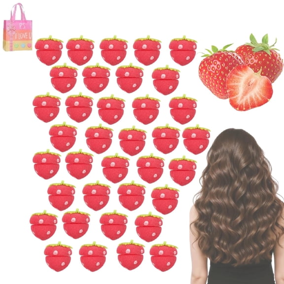 Heatless Curls Kit for Overnight Waves - Strawberry Design No Heat Hair Rollers for Sleeping, Soft & Comfortable Hair Curlers Set (36 pcs) for Long & Short Hair, Natural Curls Without Damage(XX)