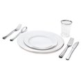 thumbnail image 1 of " OCCASIONS " 840 pcs/120 Guest-Full Tableware Set-Wedding Disposable Plastic Plates, Silverware, Silver Rimmed Tumblers (Combo A, White & Silver Rim), 1 of 4