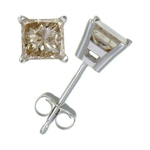 Paris Jewelry 10k White Gold 1 Carat Princess Cut Created Champagne Sapphire Stud Earrings