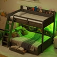 thumbnail image 3 of Euroco Twin over Full Bunk Bed with Shelves and Drawer for Kids Teens, LED Light and USB Charging Station, Gray, 3 of 13