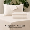 thumbnail image 3 of EMONIA King Bed Sheet Set 4-Piece with 14" Deep Pocket, Hotel Luxury Super Soft & Breathable Polyester Washed Cotton Fabric (Beige), 3 of 12