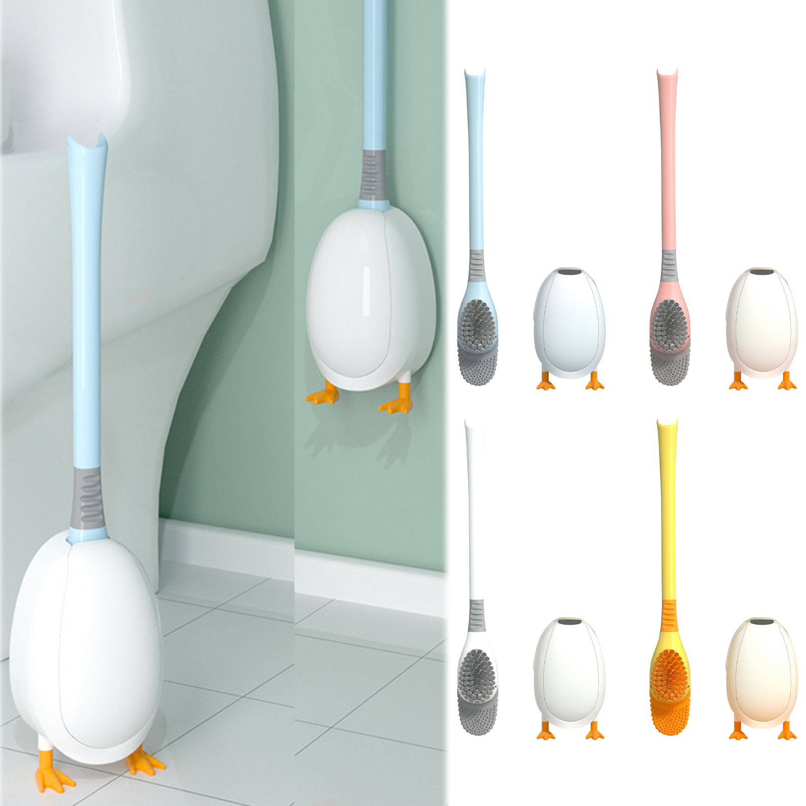 Walbest Cute Diving Duck Shape Toilet Brush Curved Head Adjustable