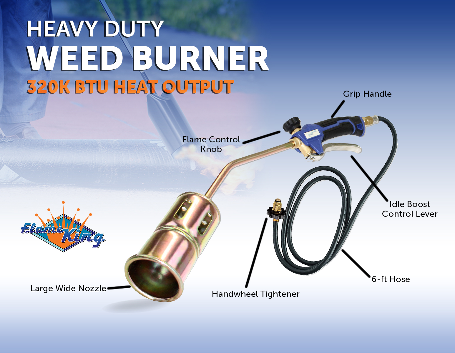 Flame King Propane Torch Kit with 320000 BTU Heavy-Duty Weed Burner and 6-ft Hose & Regulator