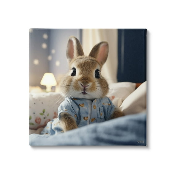 Stupell Industries Bunny in Pajamas Animals & Insects Painting Gallery Wrapped Canvas Art Print Wall Art, 17 x 17