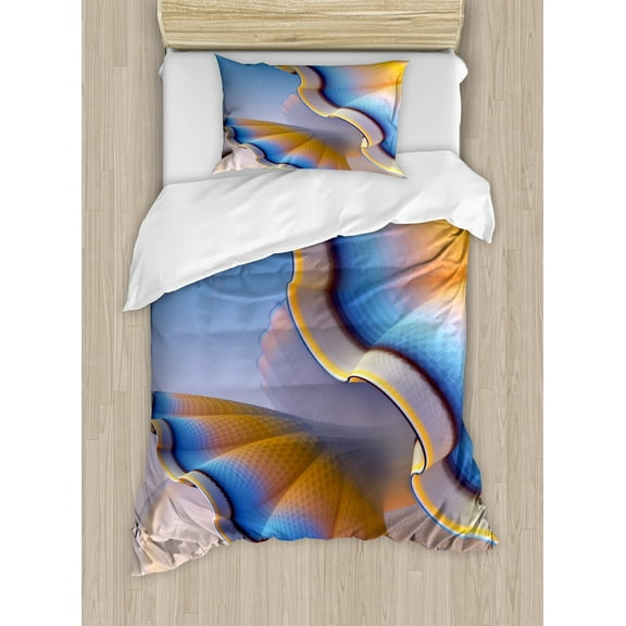 Ambesonne Digital Duvet Cover Set, Sci Fi Shell, Twin, Blue Merigold