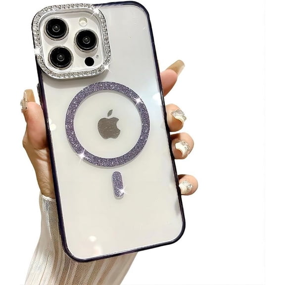 Compatible with iPhone Case,Magnetic Crystal Clear Giltter Diamond Camera Design Soft TPU Edge & Hard PC Military Grade Drop Protective Shockproof Cover Phone Case (Purple,iPhone 11 Pro Max)