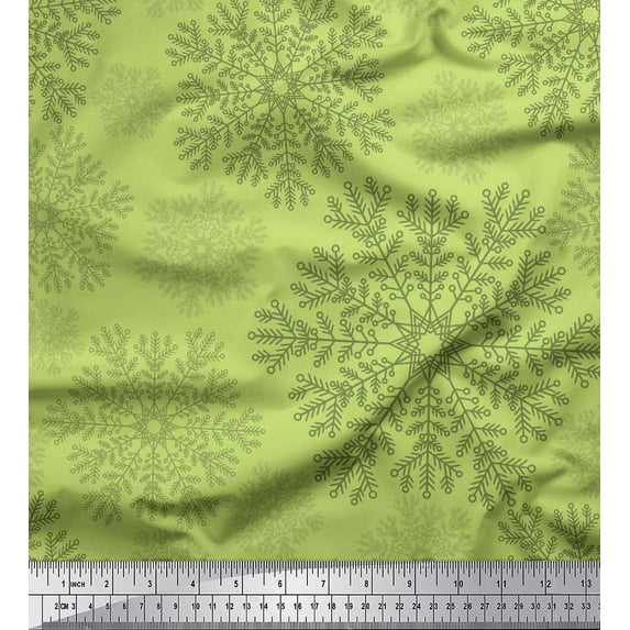 Soimoi Green Moss Georgette Fabric Snow Flakes Floral Print Sewing Fabric Yard 42 Inch Wide