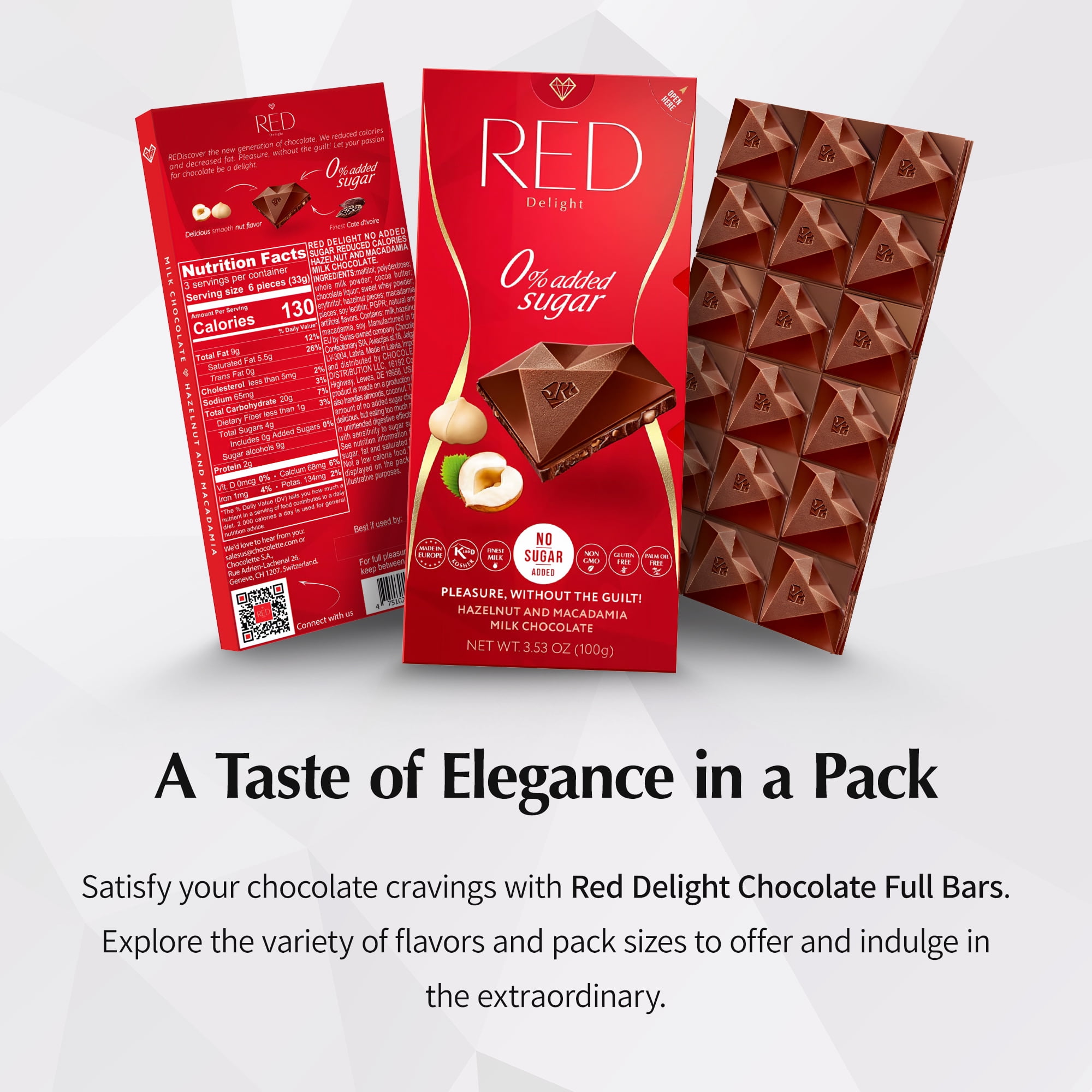 RED Delight Hazelnut and Macadamia Milk Chocolate Full Size Bars (3.53 Ounces Each)