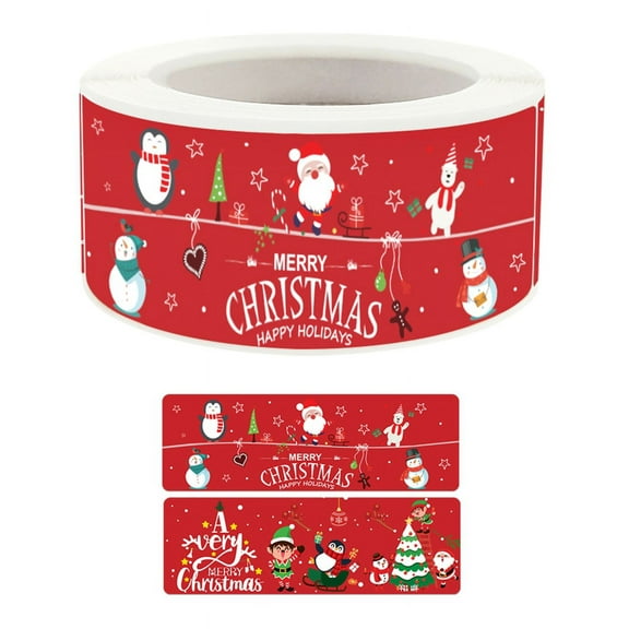 120Pcs/Roll Christmas Sealing Stickers Rectangle Stickers Happy New Year Holiday Candy Bag Box Decoration Stickers