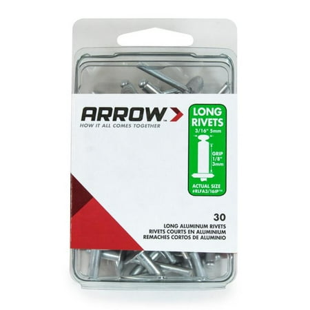 

3PC Arrow Fastener 3/16 in. D X 1/2 in. R Aluminum Rivets Silver 30 pk