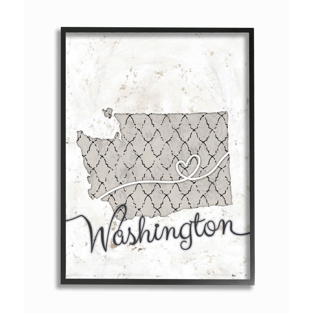 Stupell Industries Washington Patterned Grey US State Design Framed Wall Art by Ziwei Li