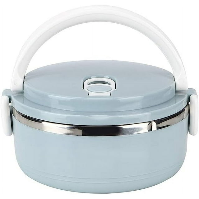 Zhuge Thermal Lunch Box, Small Hot Food Container Portable Insulated Stainless Steel Thermos Bento with Safety Buckles for Kid Adult, Blue, 0.39in
