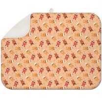 Orange Christmas Gingerbread Man Pattern Dish Drying Mat for Kitchen 1 Pack, Ultra Absorbent Microfiber Dishes Drainer Mats,18x24in(46x61cm)