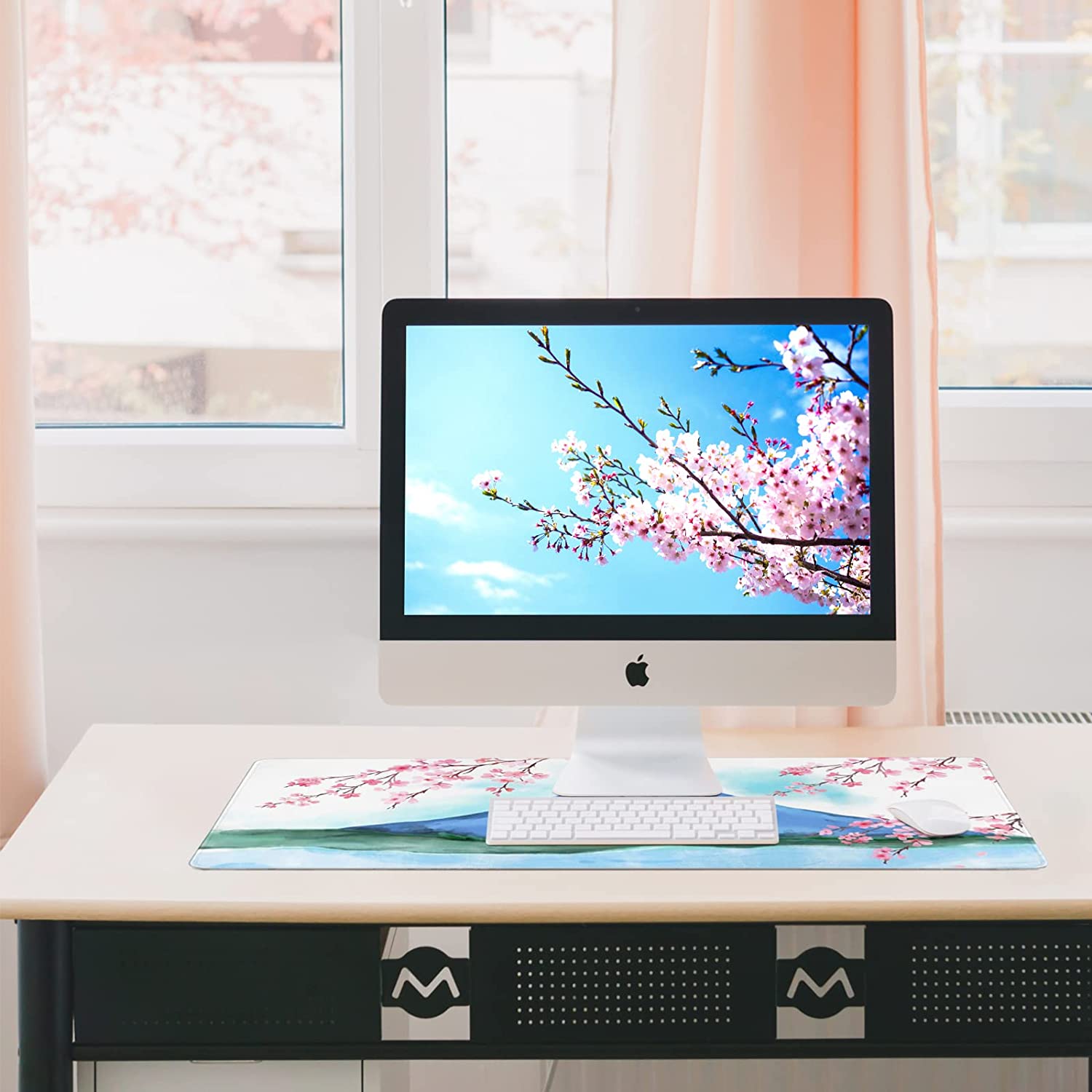 Large Gaming Mouse Pad with Seam Edge, Anti-Slip Extended Mouse Pad with Micro-Weave Cloth Surface,Waterproof Keyboard Pad, Desk Pad for Gamer Office Home XXL 31.5" x 15.7" in Cherry Blossom