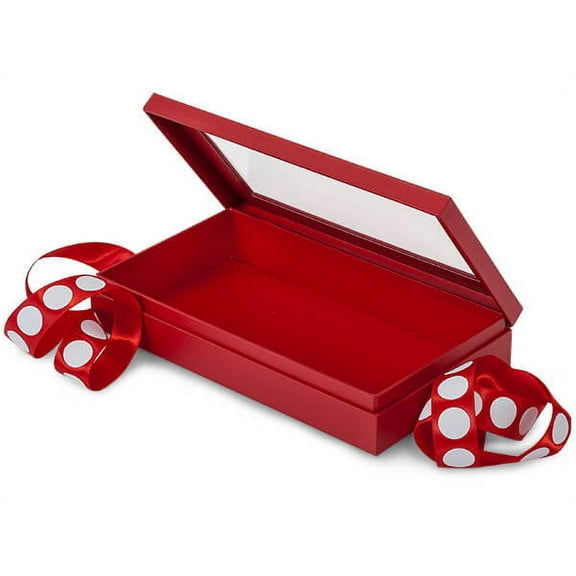 18 PK, Solid Red Window Box With Ribbon, 8.25 x 4.5 x 1.5" For Party, Holiday & Events